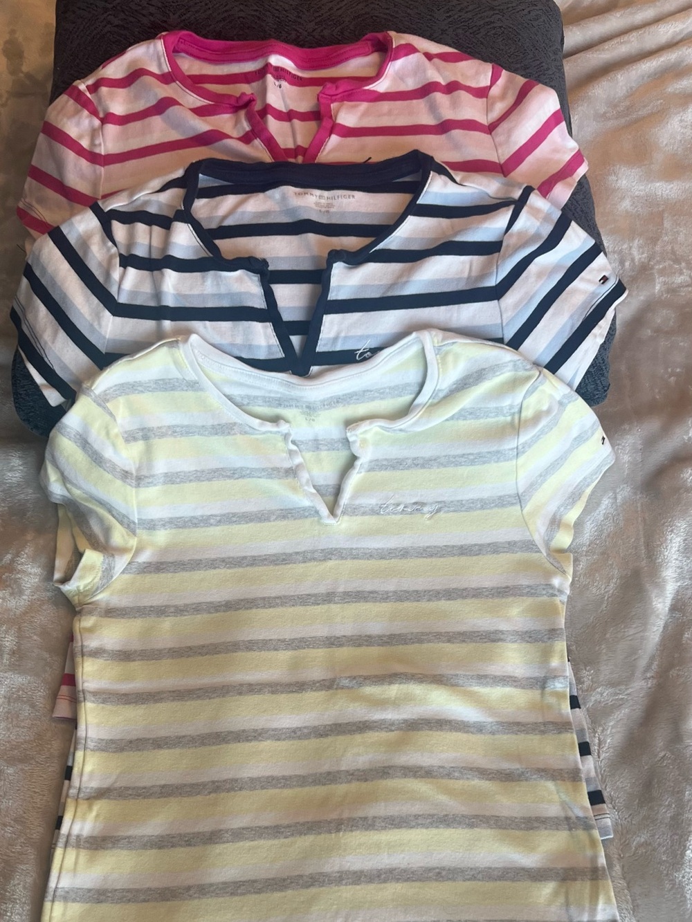 Striped Tommy Hilfiger Cotton Tee Trio - Size: L  (Fit like a Medium )